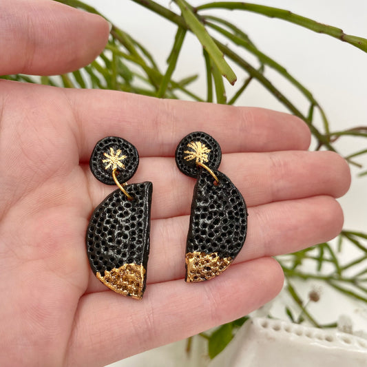 Hand Painted Crescent Double Drop Studs