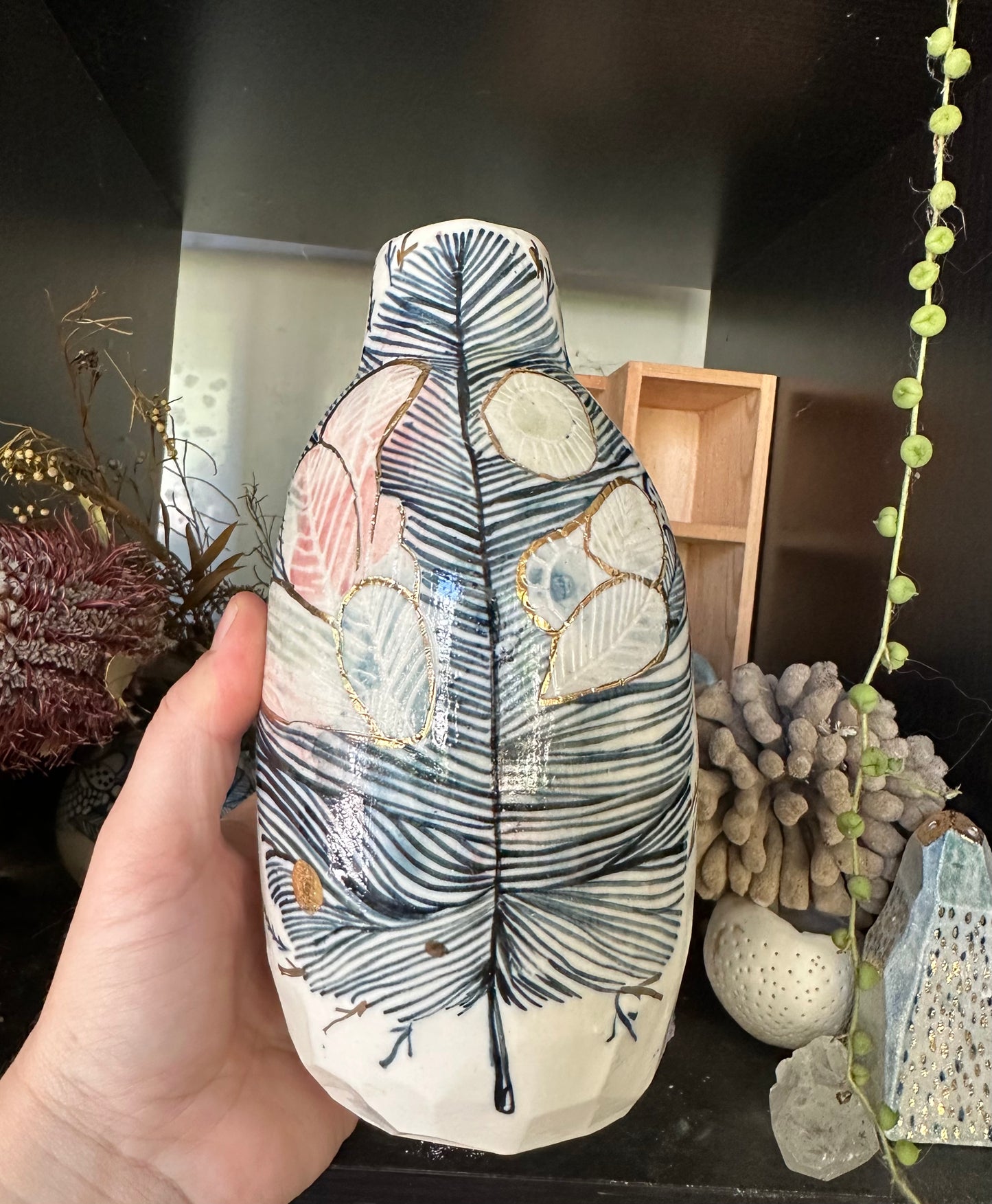 Hand painted porcelain ‘feather’ vase