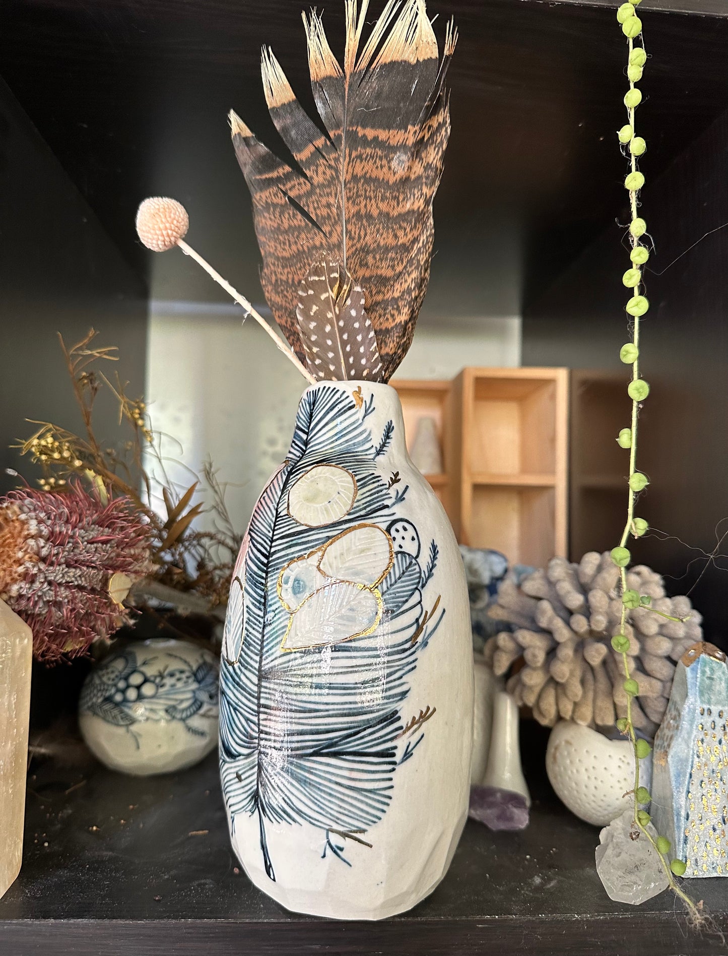 Hand painted porcelain ‘feather’ vase