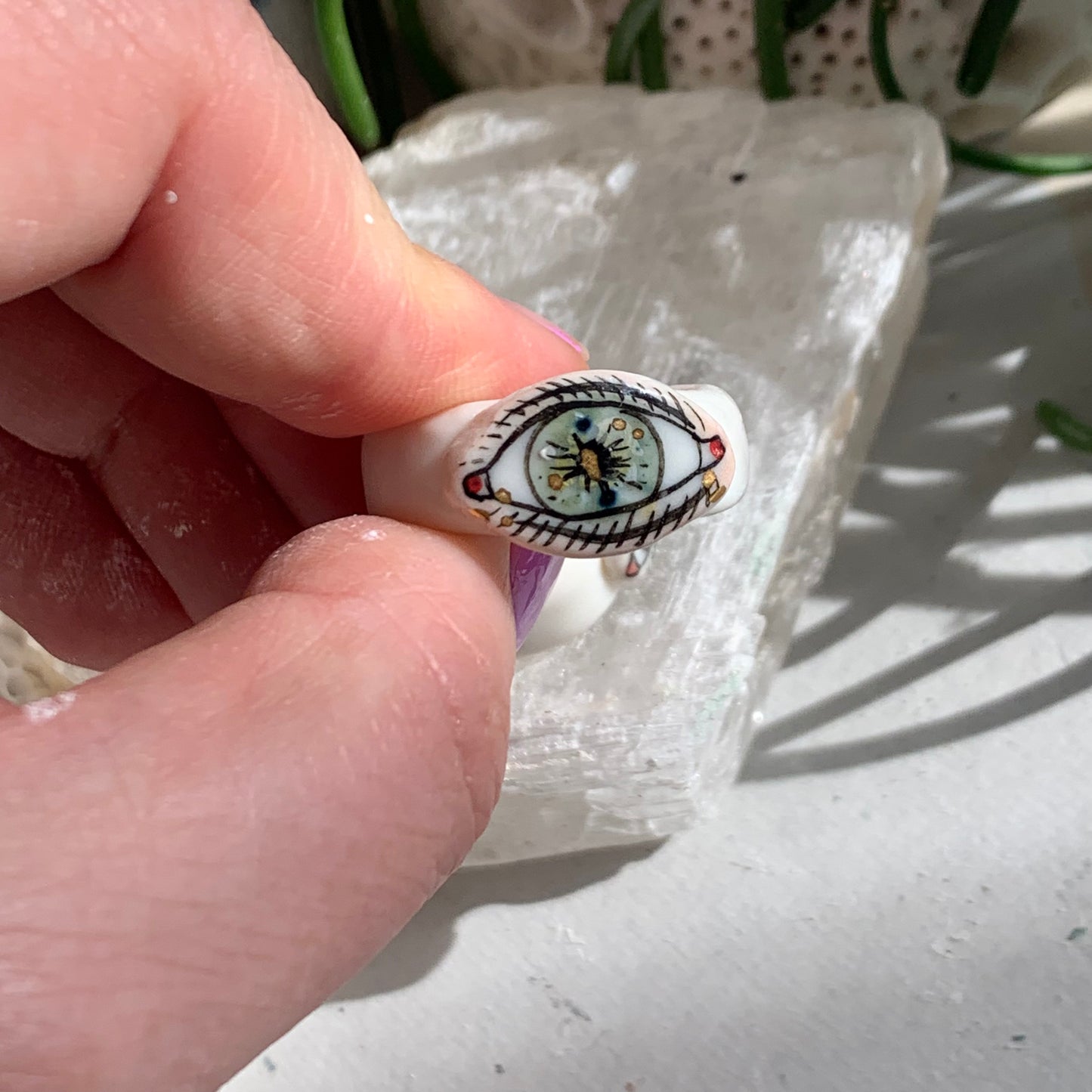 Hand painted porcelain ‘the protective eye’ ring, choose a size