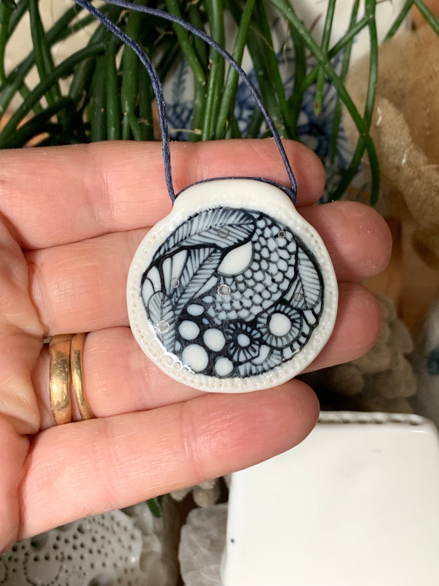 Hand Painted small ‘Seafoam’ Pendant with Silver detail