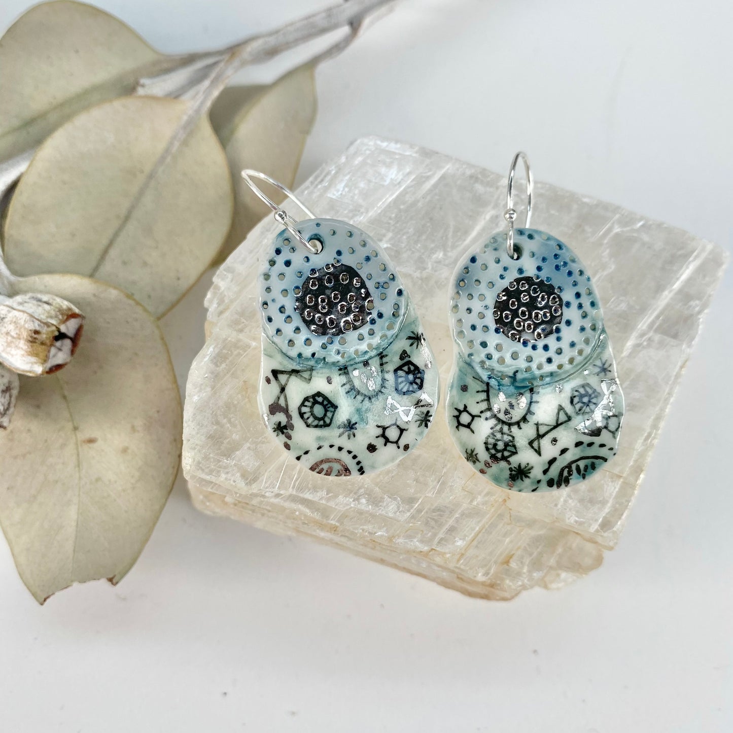 Hand Painted Blue Porcelain Earrings