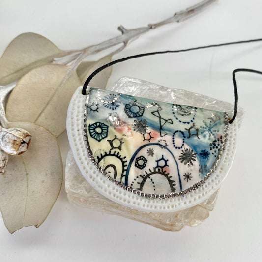 Hand Painted Crescent Porcelain Pendant