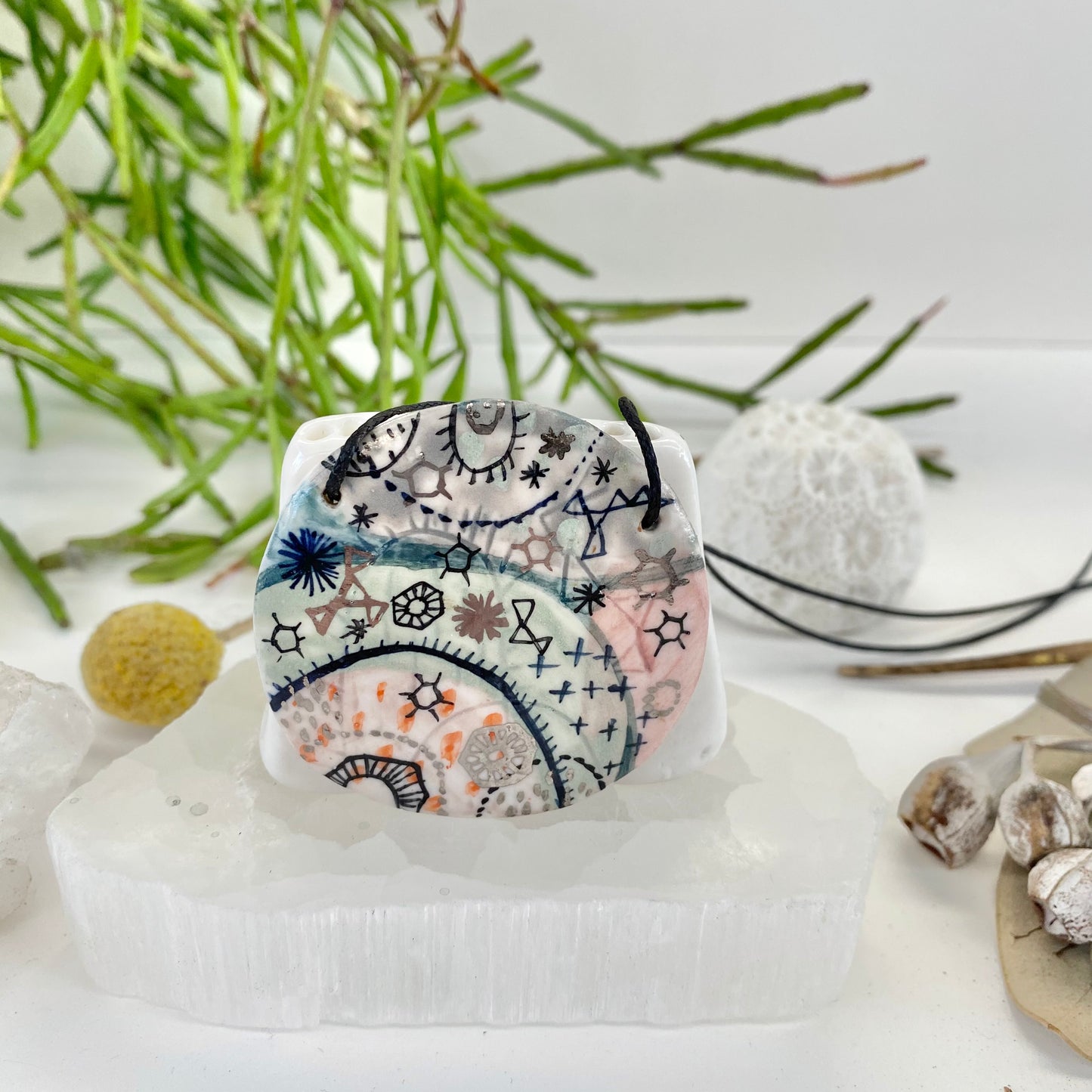 Hand Painted ‘Stars and Cells’ Porcelain Pendant