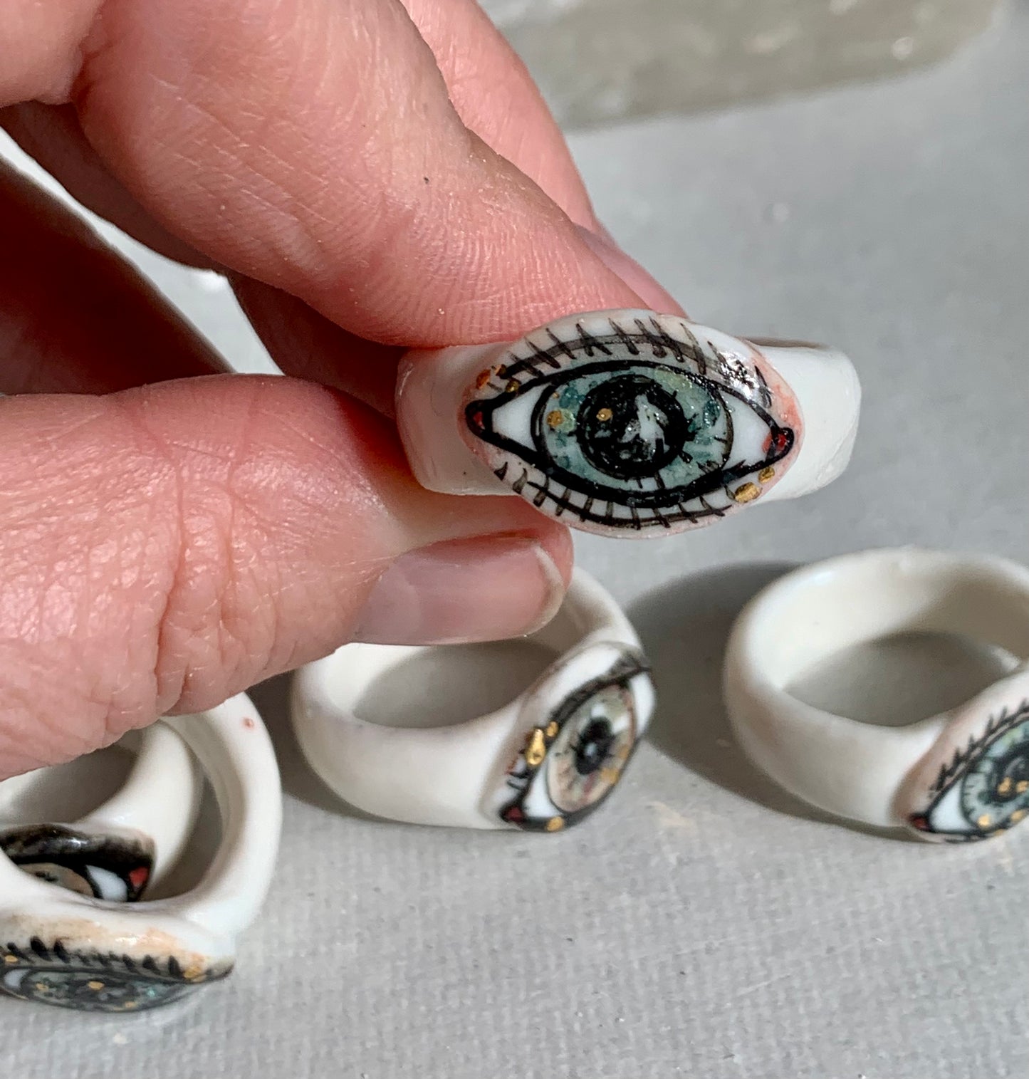 Hand painted porcelain ‘the protective eye’ ring, choose a size
