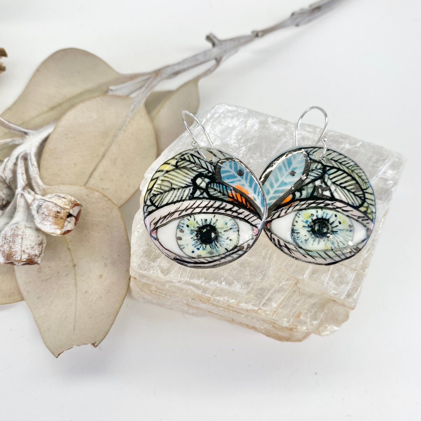 Hand Painted Eye Porcelain Earrings