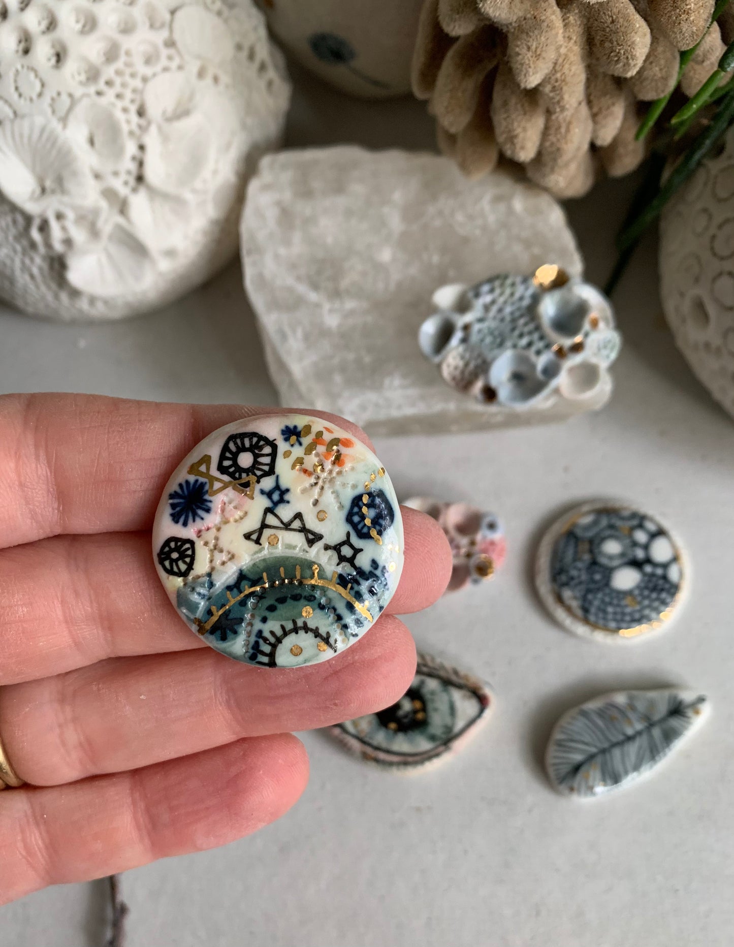 handpainted porcelain/ ceramic brooch, choose one