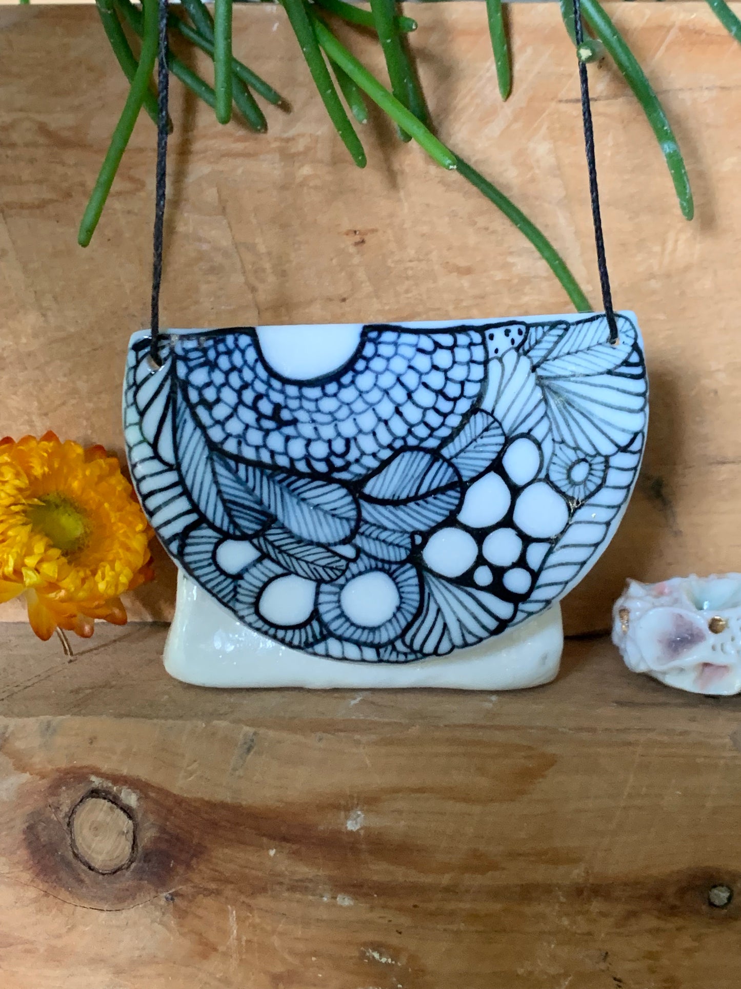 Crescent Porcelain Hand Painted ‘Seafoam’ pendant
