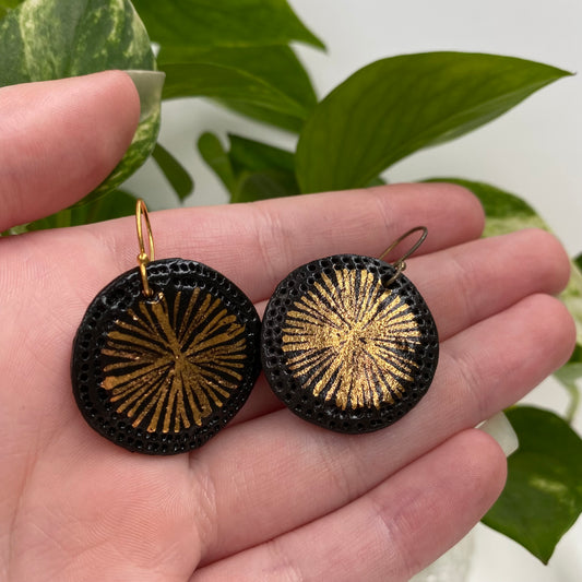 Black Porcelain with Gold Star Earrings