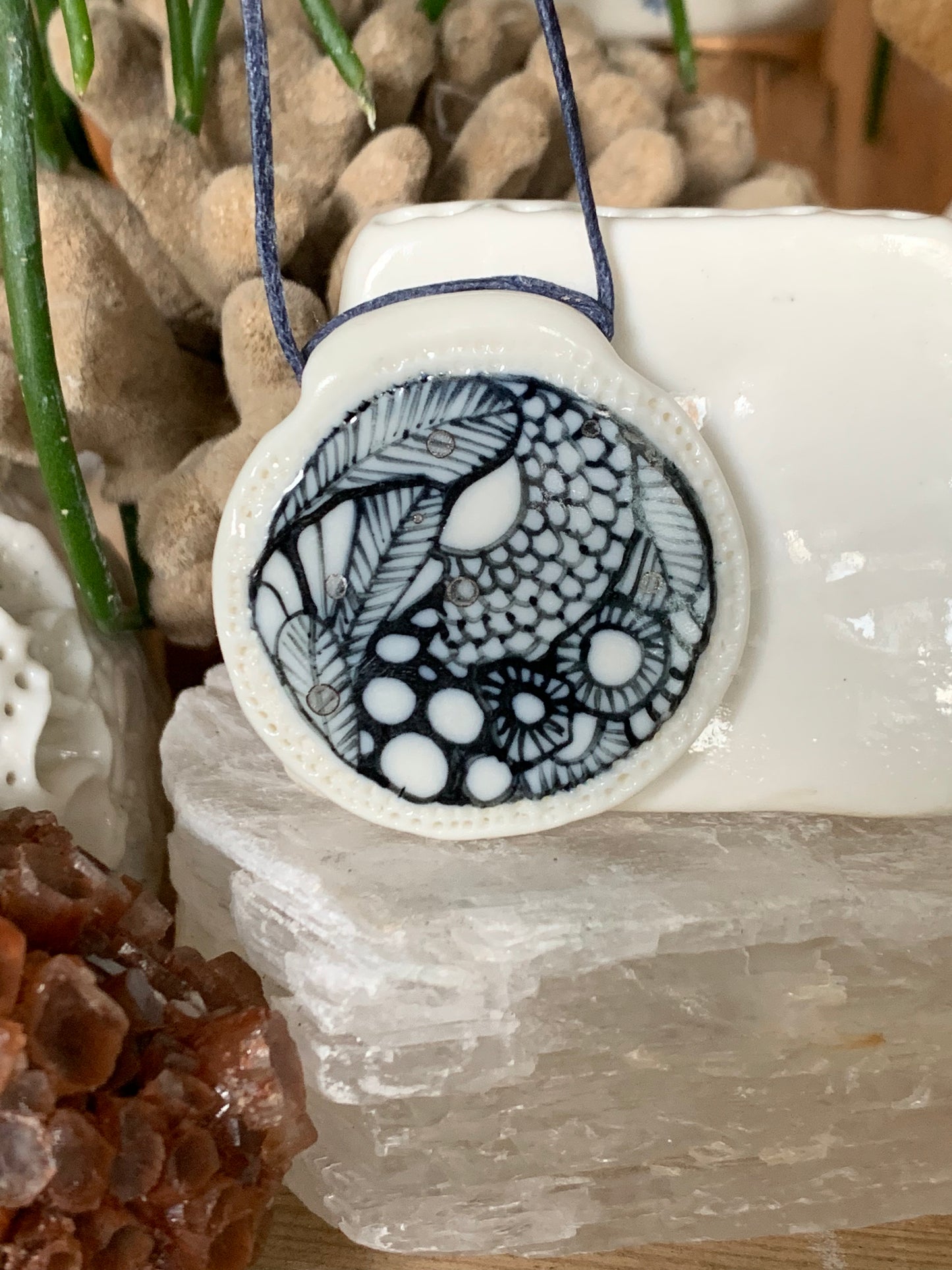 Hand Painted small ‘Seafoam’ Pendant with Silver detail