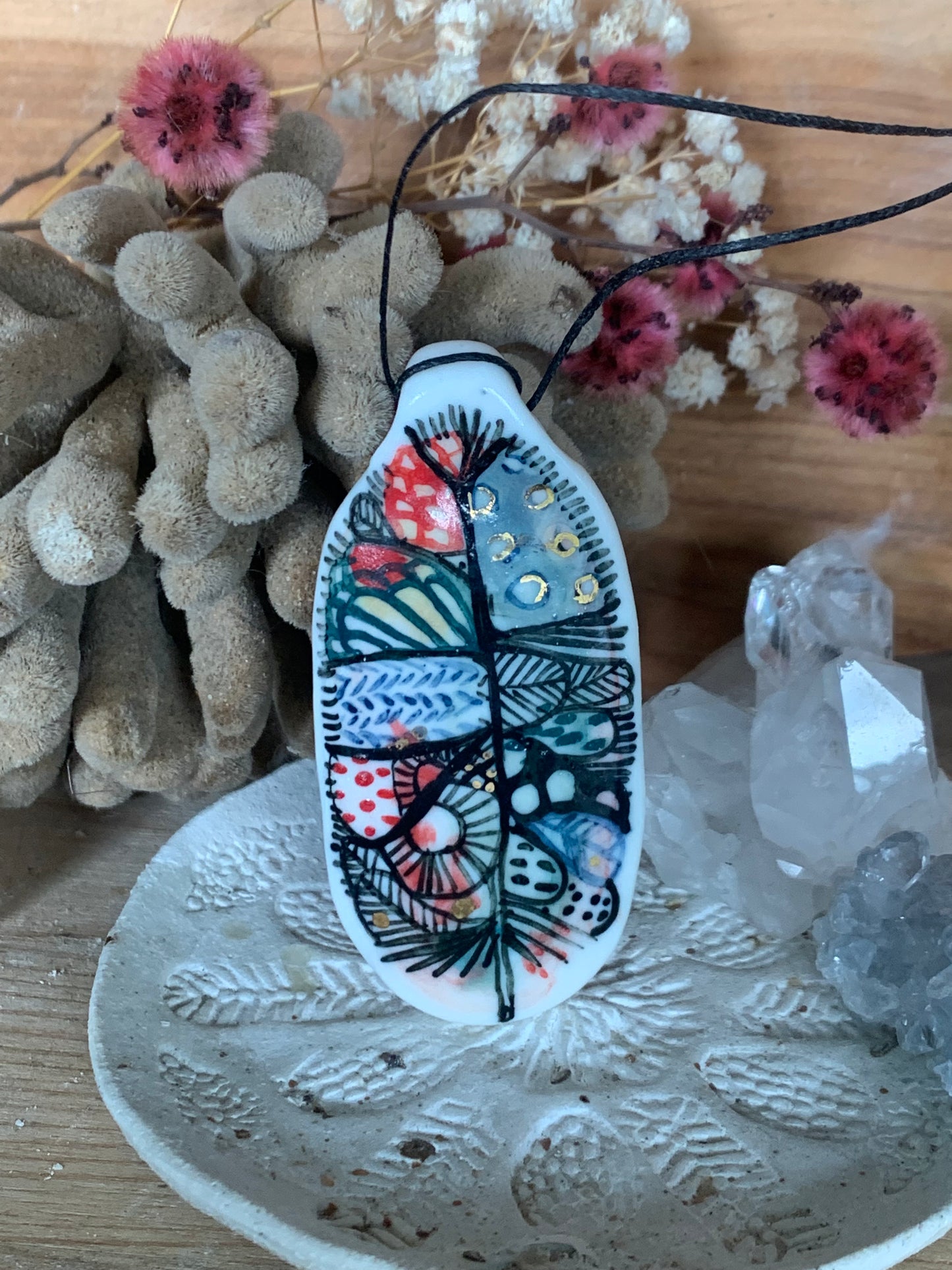 ‘Feather’ Porcelain Pendant