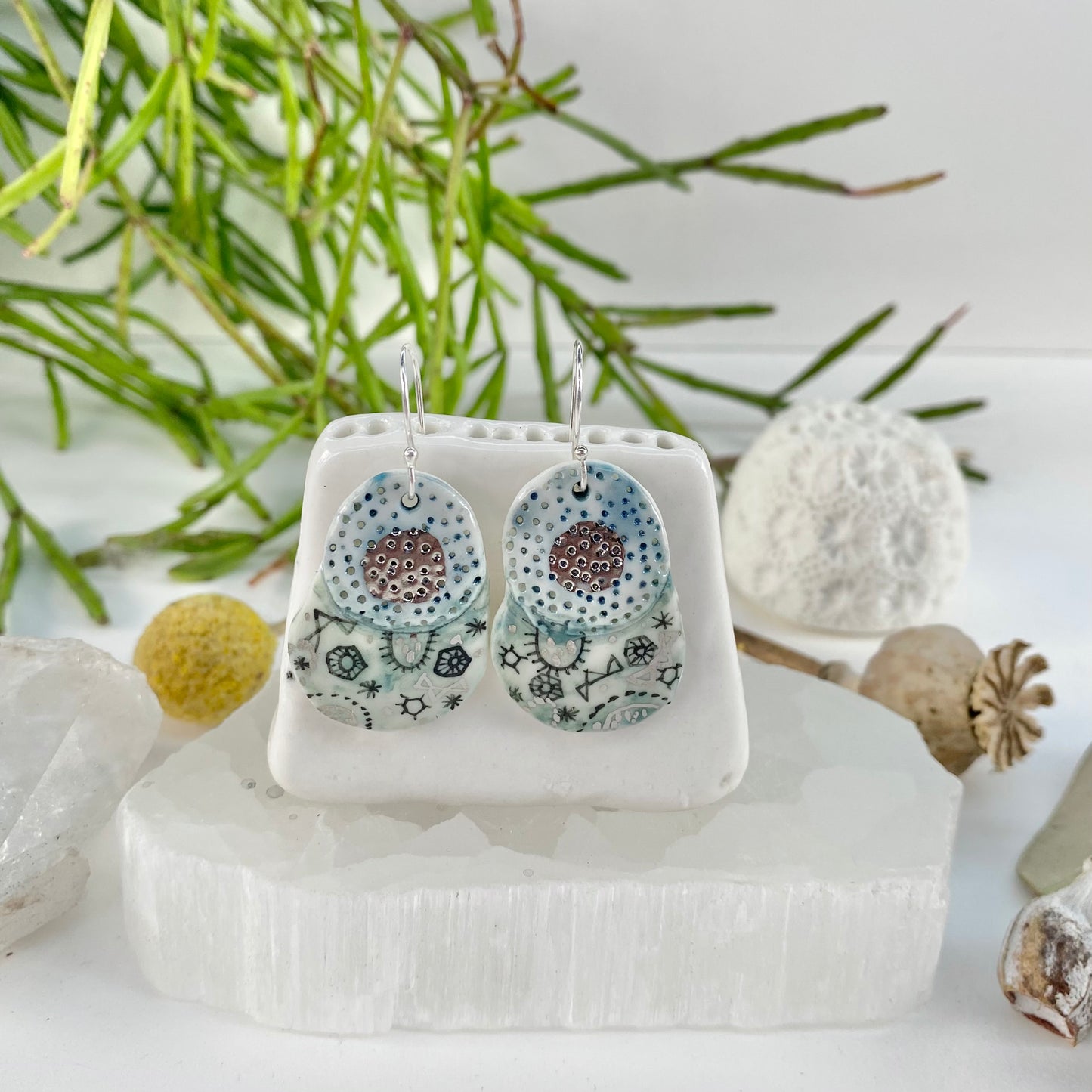 Hand Painted Blue Porcelain Earrings