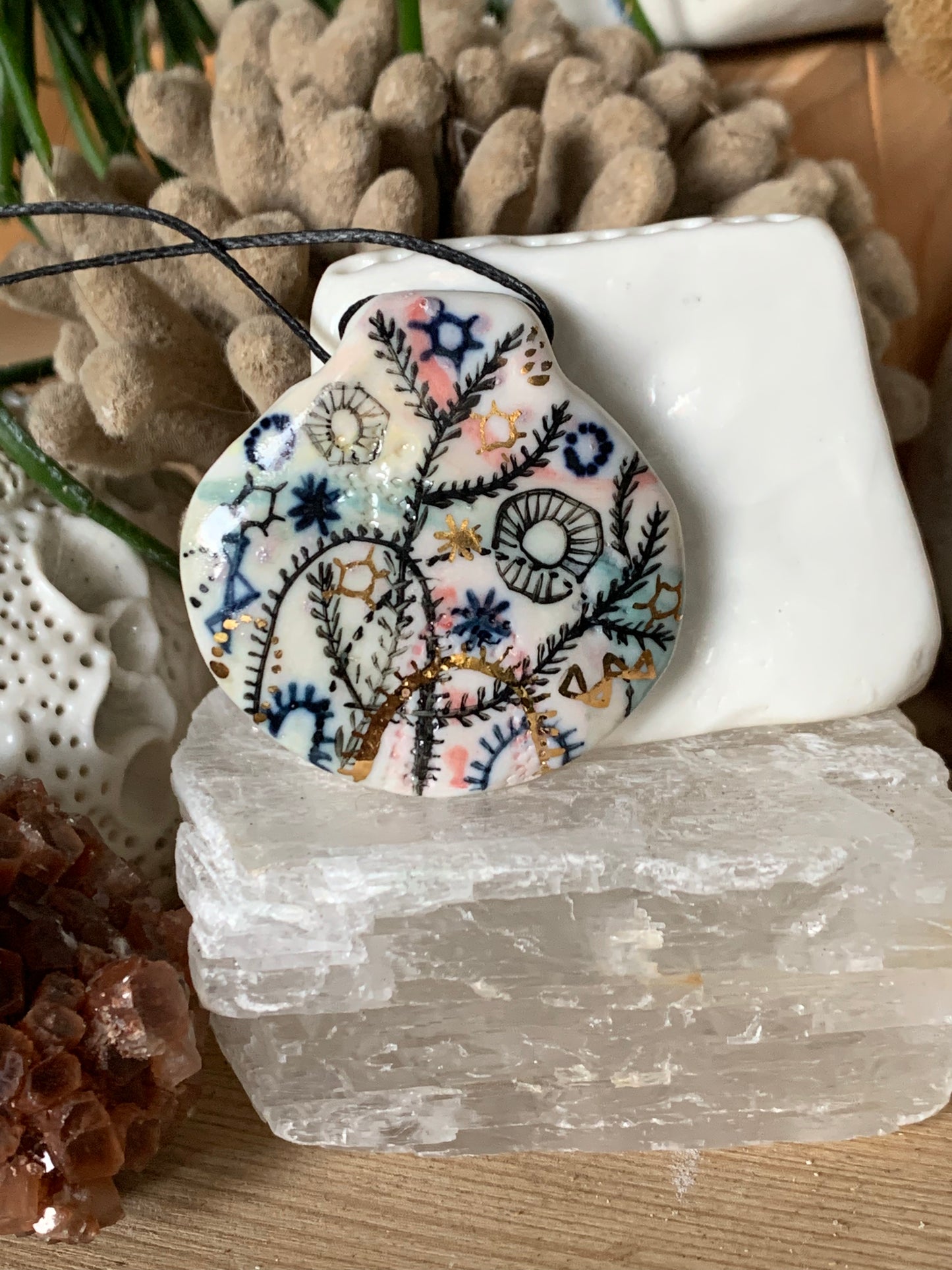 Hand Painted ‘stars and cells’ Porcelain Pendant