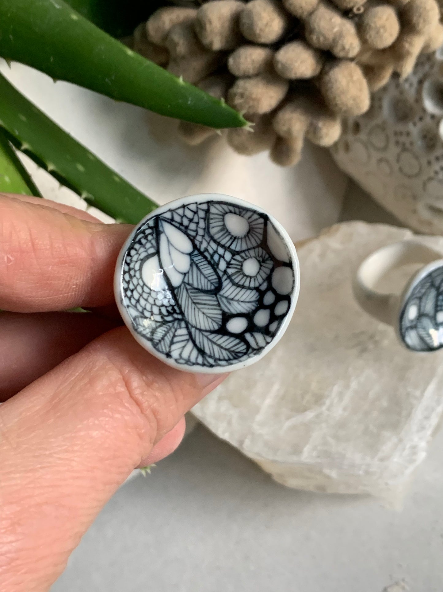 Blue and white ‘sea foam’ ring, choose a size