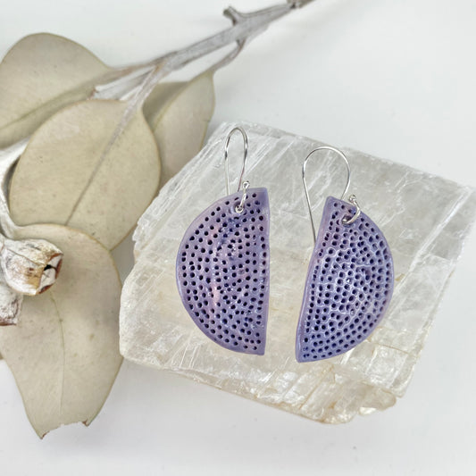 Coral Dot Crescent Porcelain Earrings