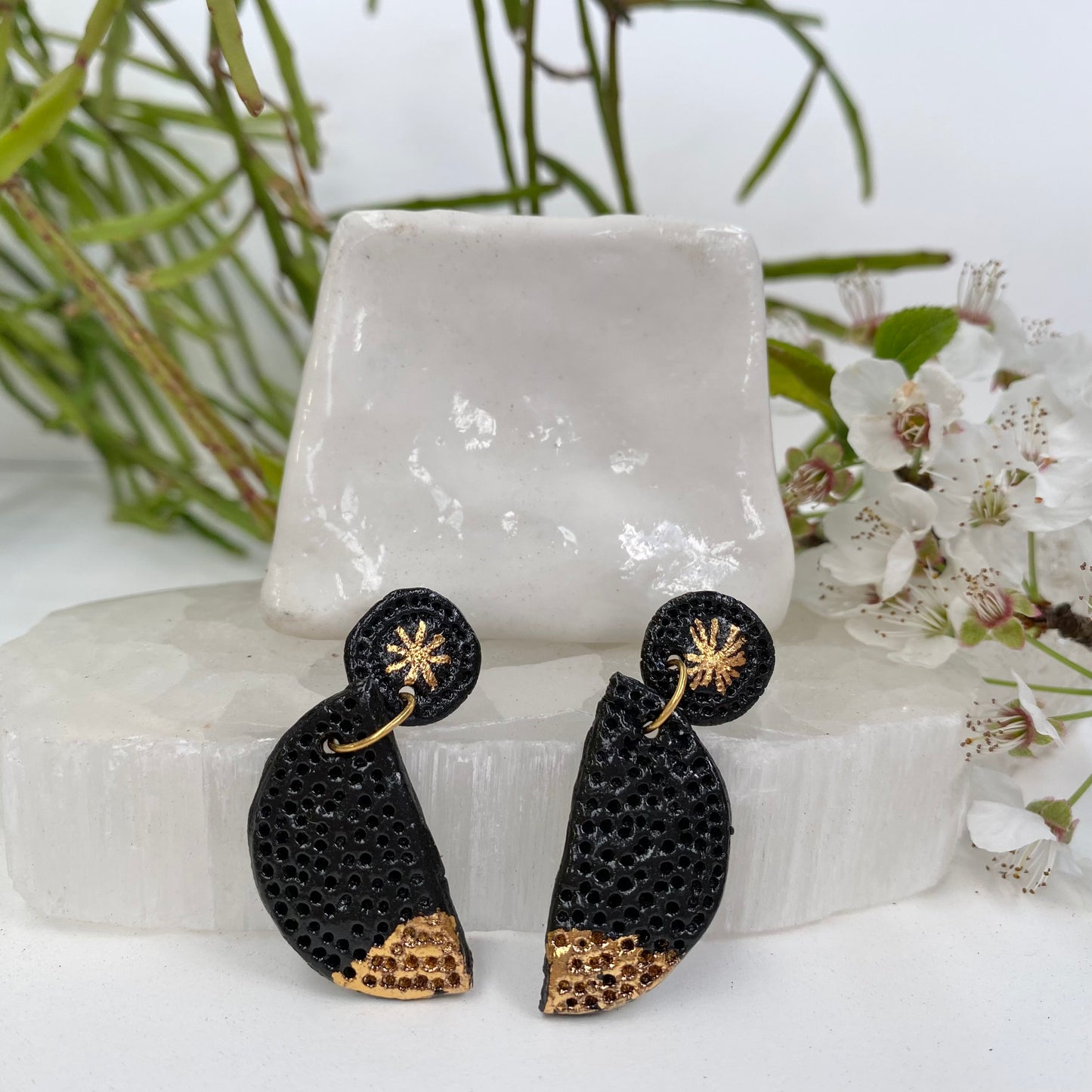 Hand Painted Crescent Double Drop Studs