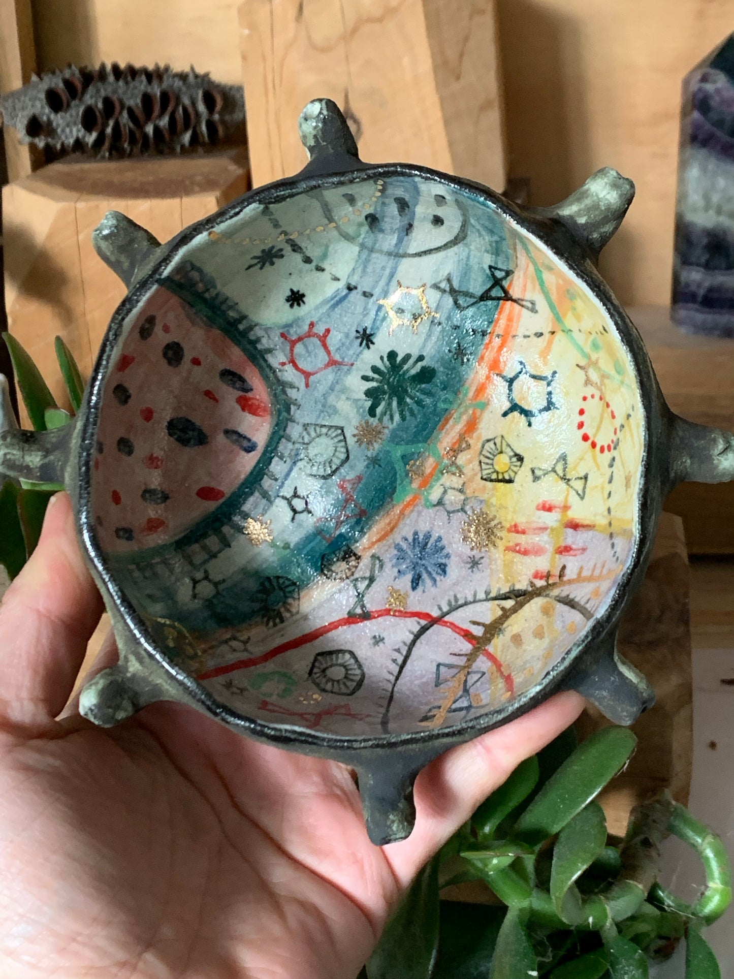 Hand made and Painted ‘Stars and Cells’ urchin shaped Trinket Dish