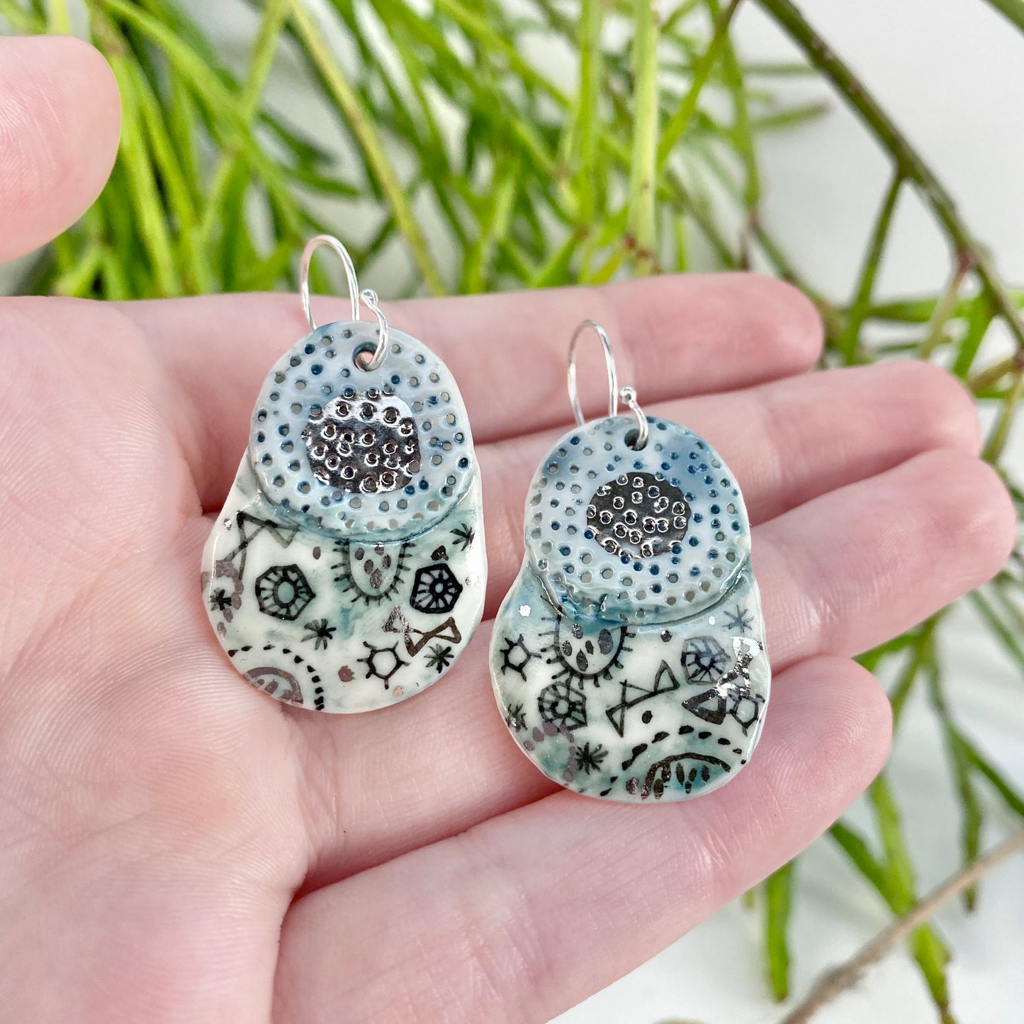 Hand Painted Blue Porcelain Earrings