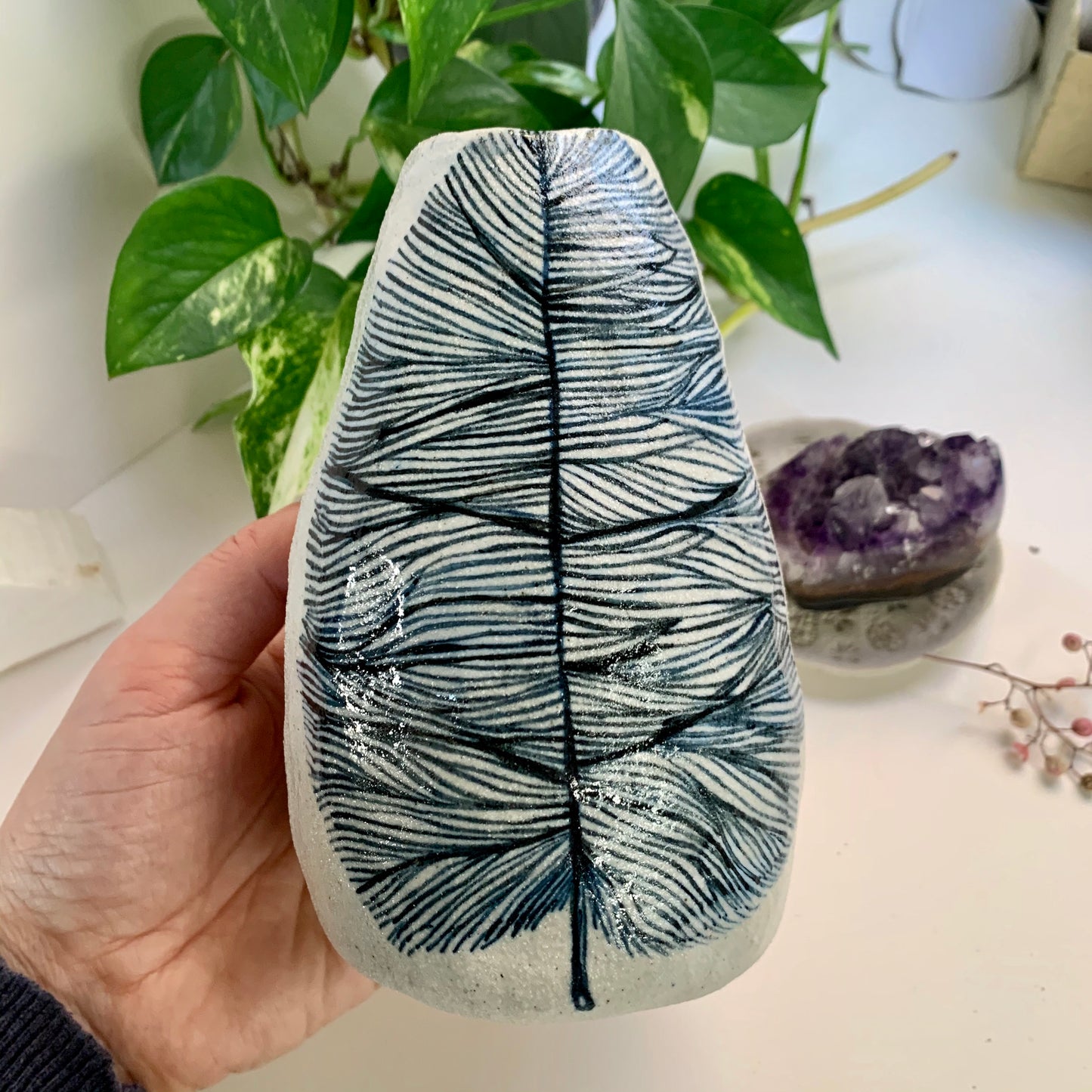 Hand painted ‘feather’ vase