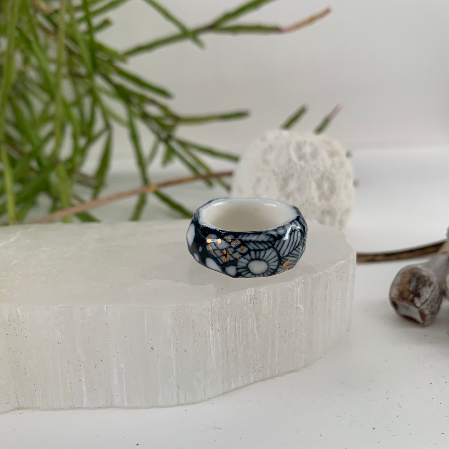 One blue and white ‘seafoam’ band ring