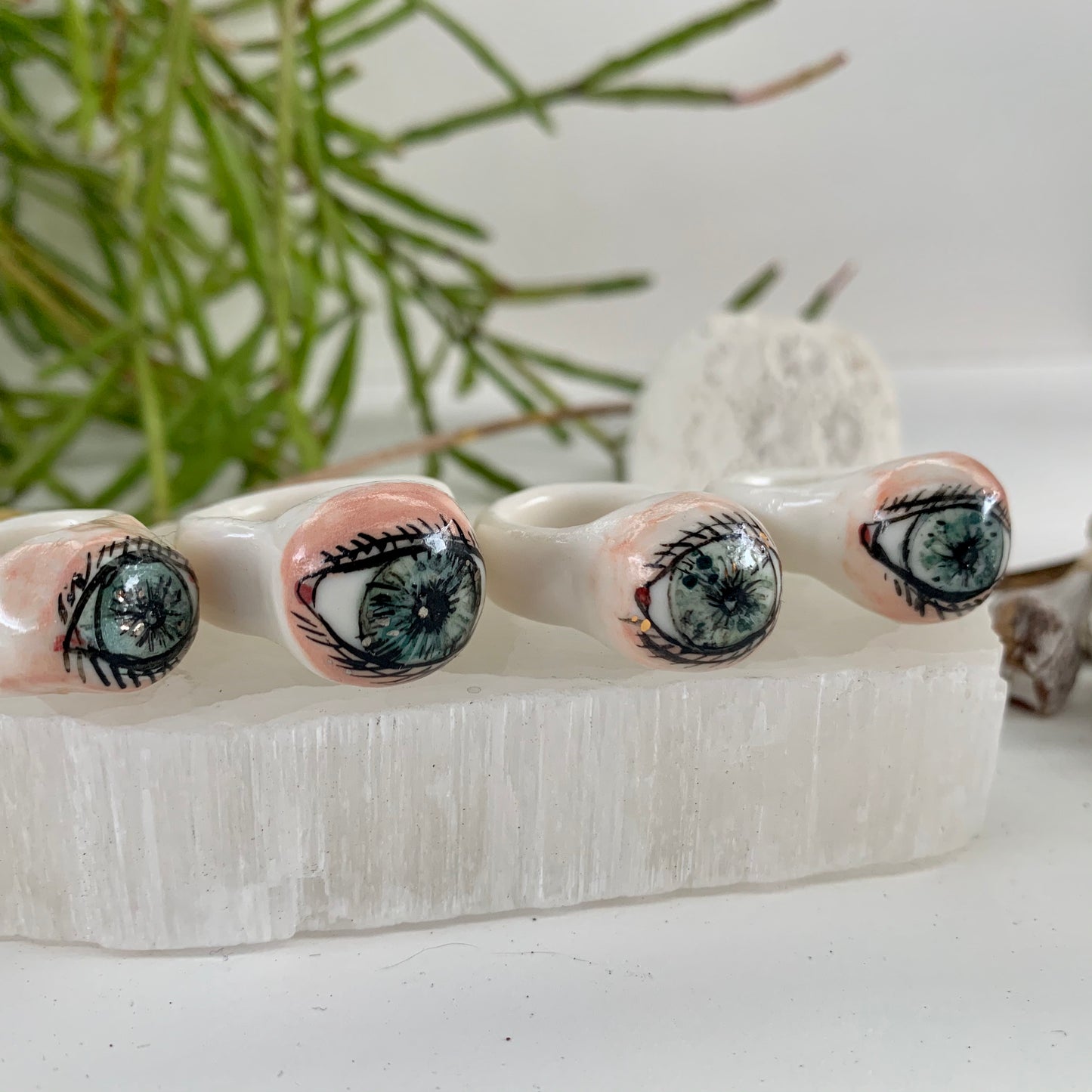 Hand painted porcelain‘the protective eye’ ring, choose a size