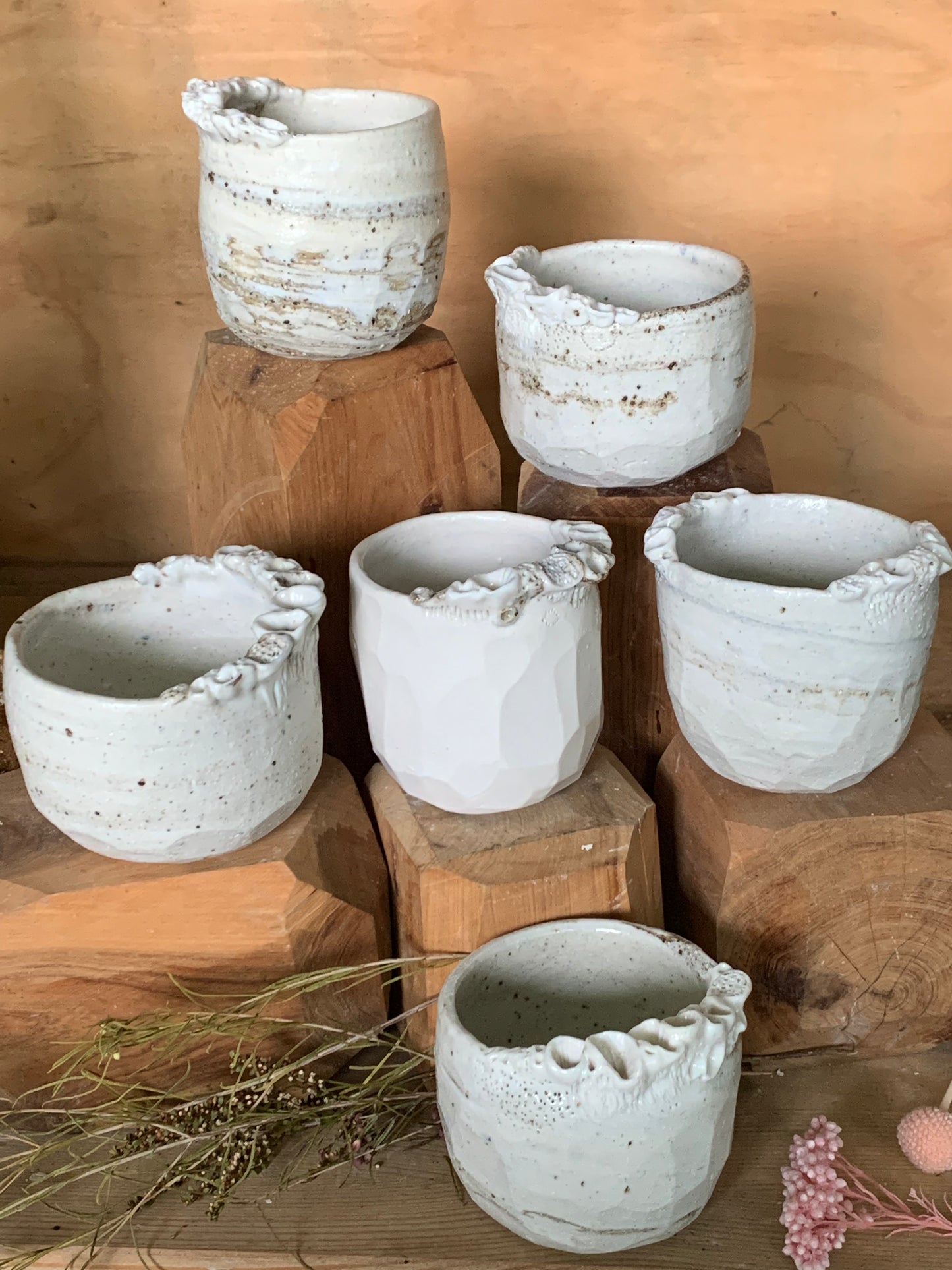 ‘Coral’ mixed clay, hand texted one of a kind cup