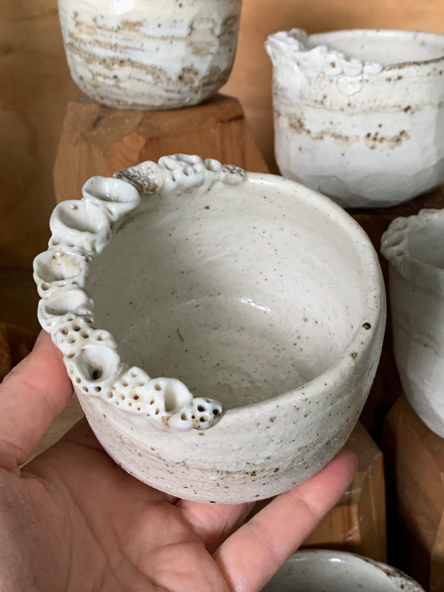 ‘Coral’ mixed clay, hand texted one of a kind cup