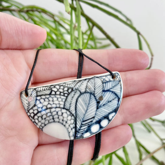 Hand Painted Crescent Porcelain Pendant