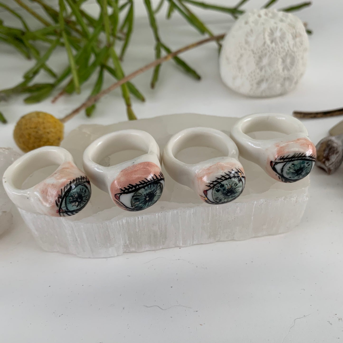 Hand painted porcelain‘the protective eye’ ring, choose a size