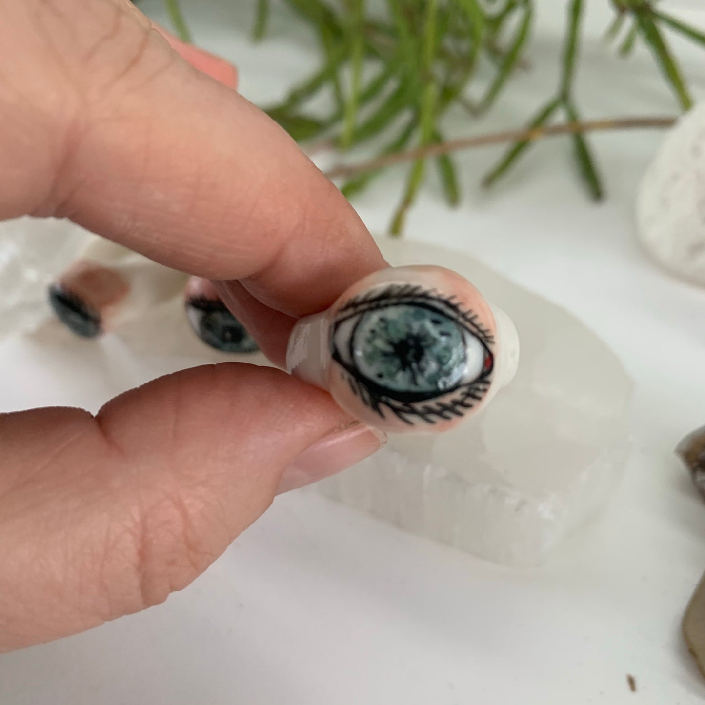 Hand painted porcelain‘the protective eye’ ring, choose a size