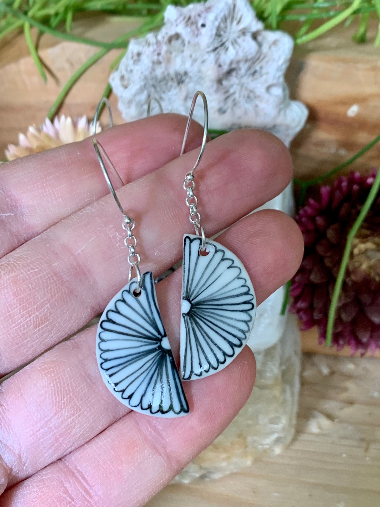 Porcelain ‘indigo flower’ chain earrings