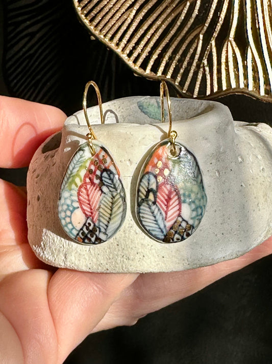Coloured Porcelain hand painted earrings