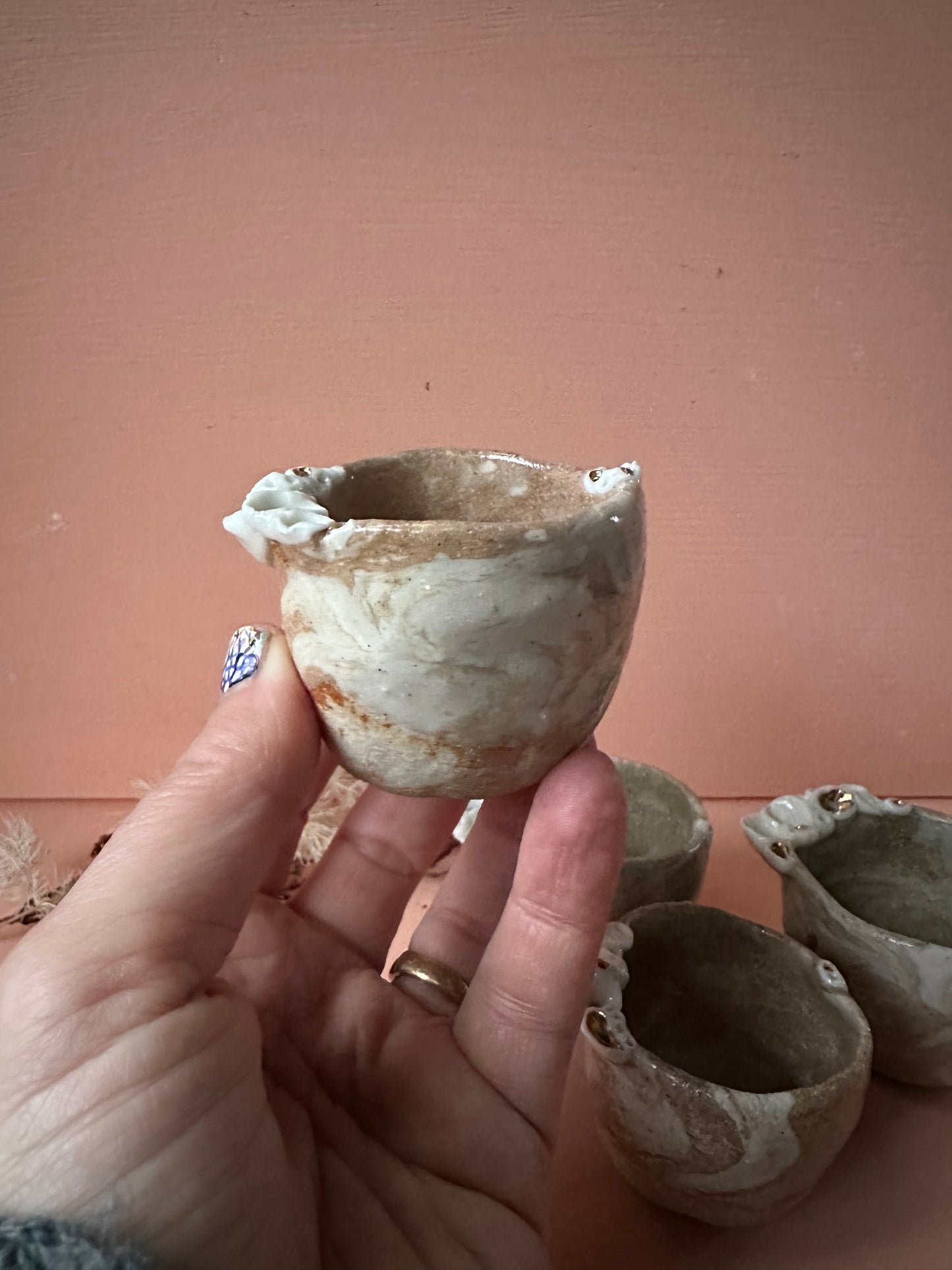 Mini  ‘Coral’ mixed clay, hand texted one of a kind cup