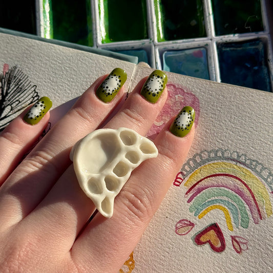 Crescent Paint Palette Porcelain Ring size N