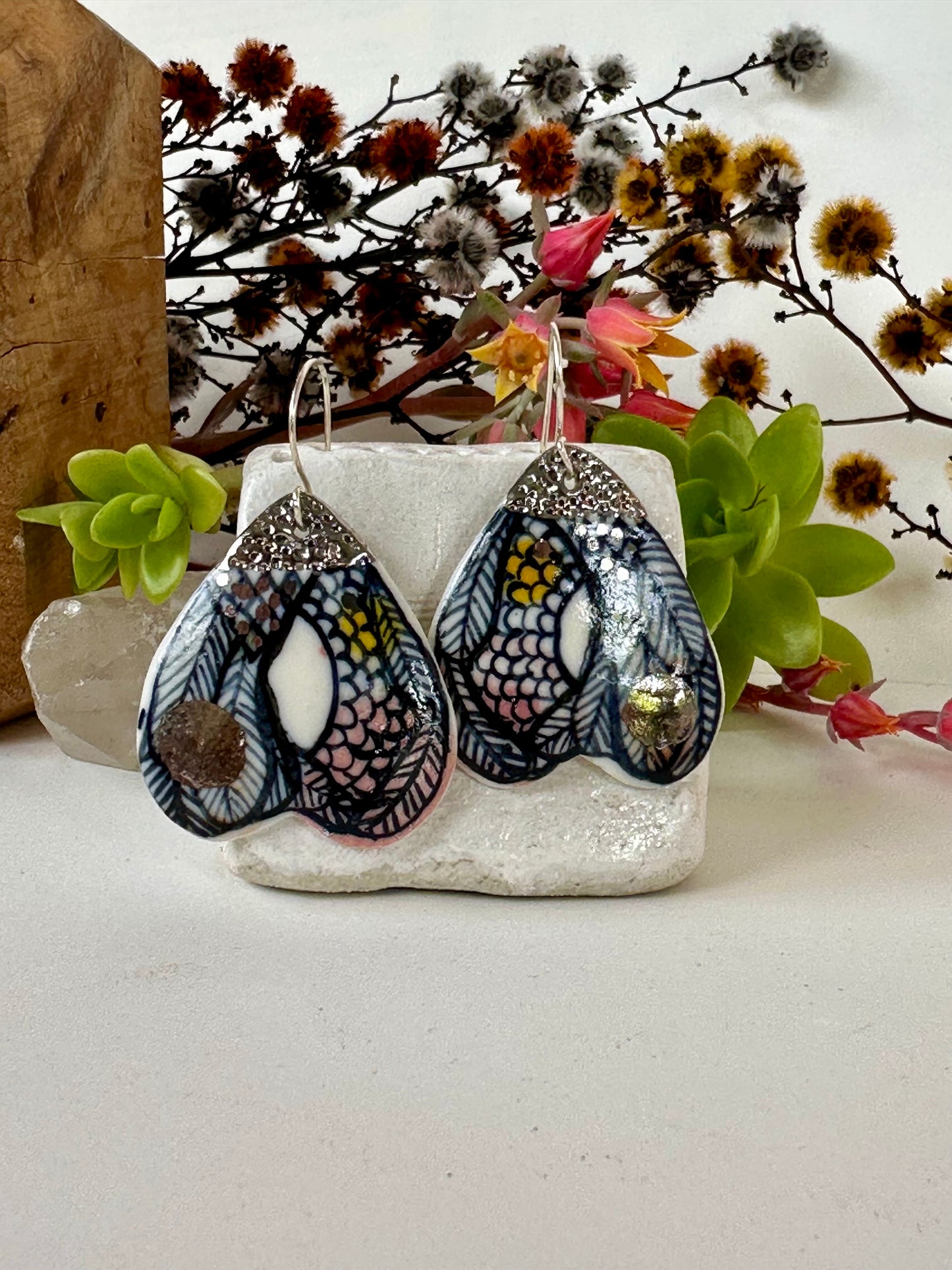 Hand Painted Porcelain ‘Feather’ Wings Earrings