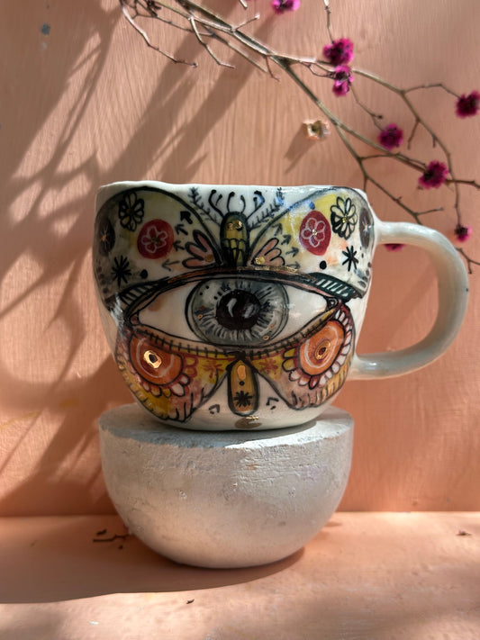 ‘moth’ hand painted cup