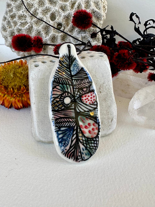 Hand Painted ‘feather’ Pendant