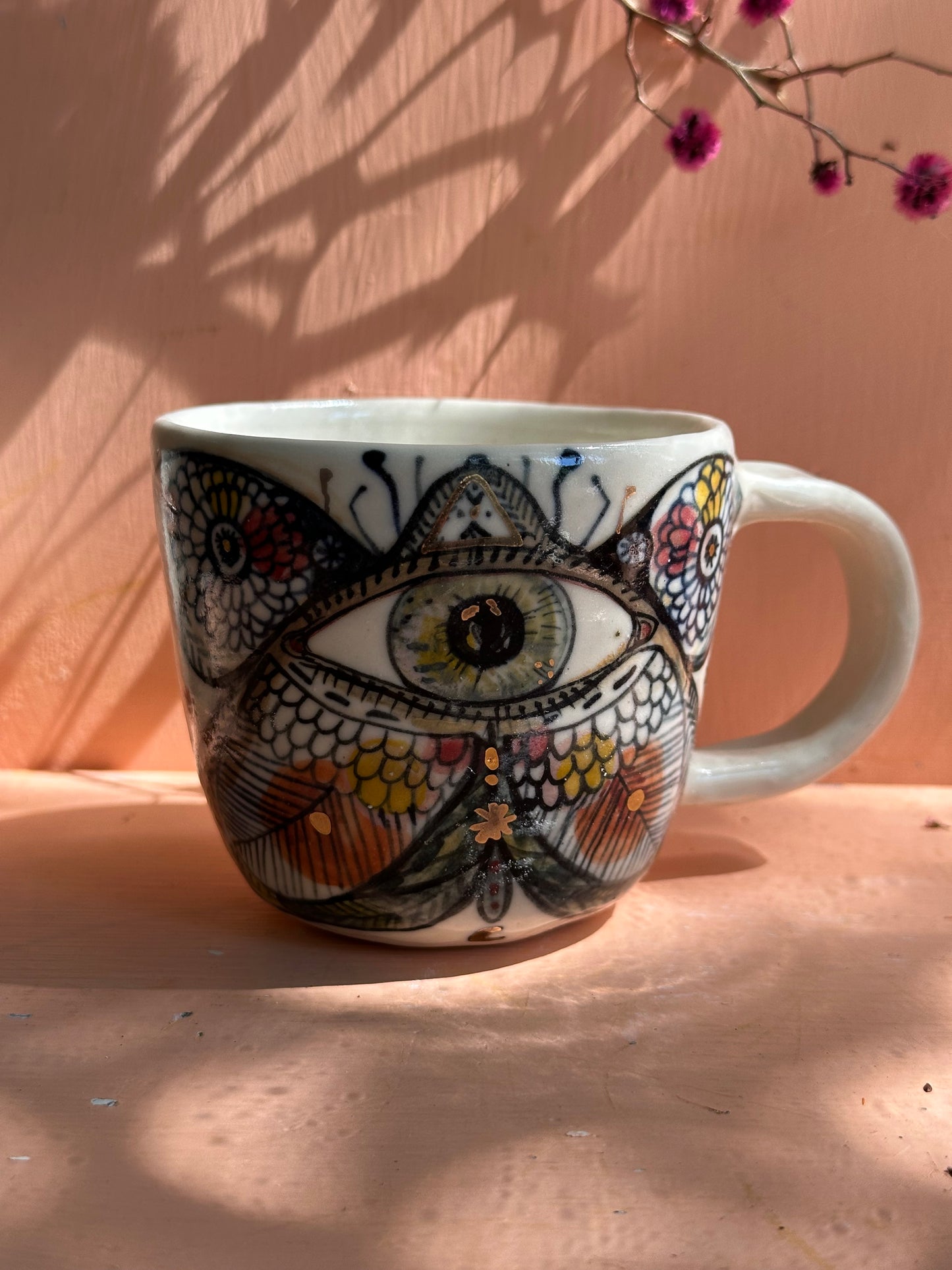 One ‘moth’ hand painted cup