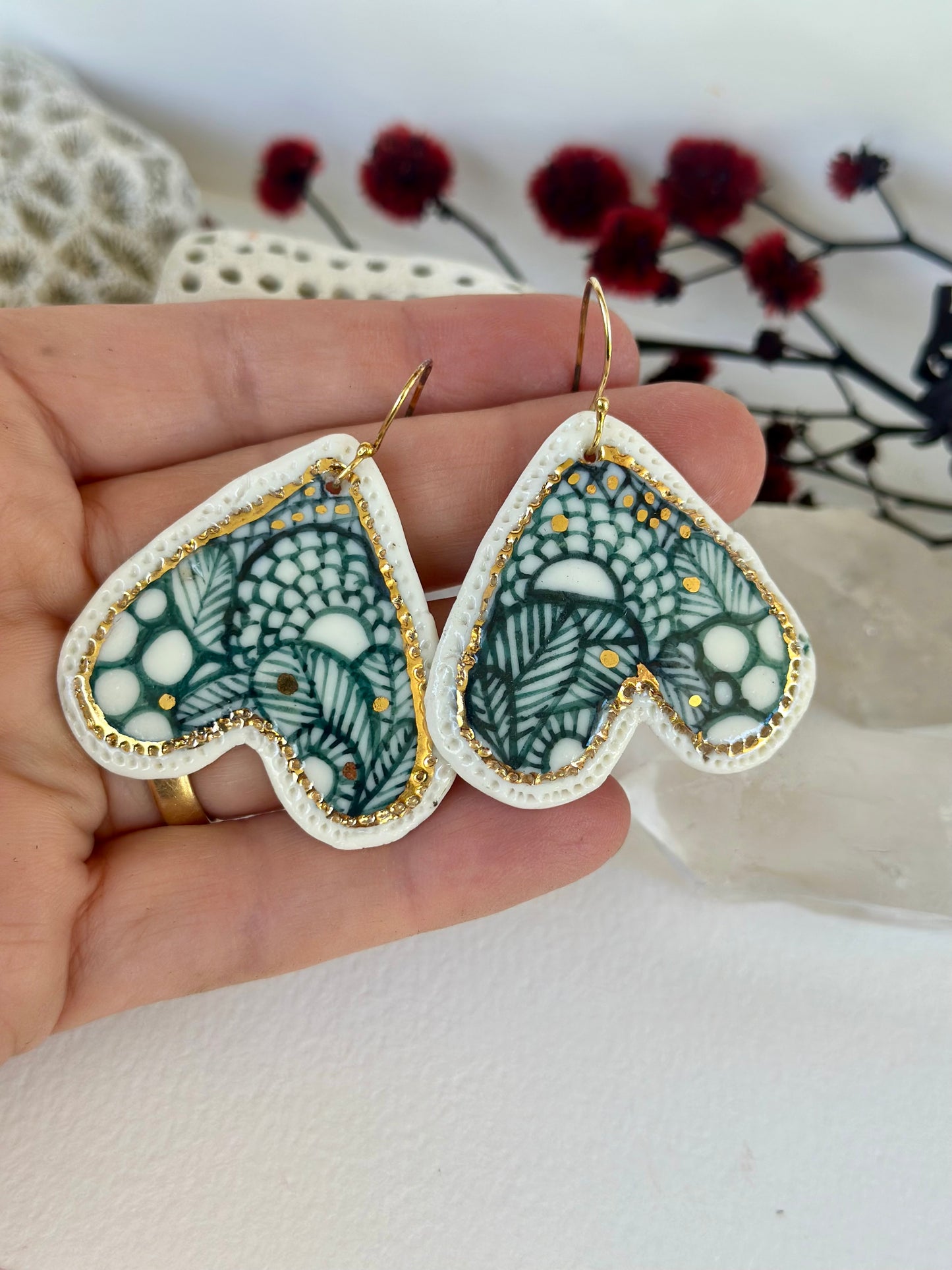 Hand Painted Porcelain Green ‘Seafoam’ Earrings