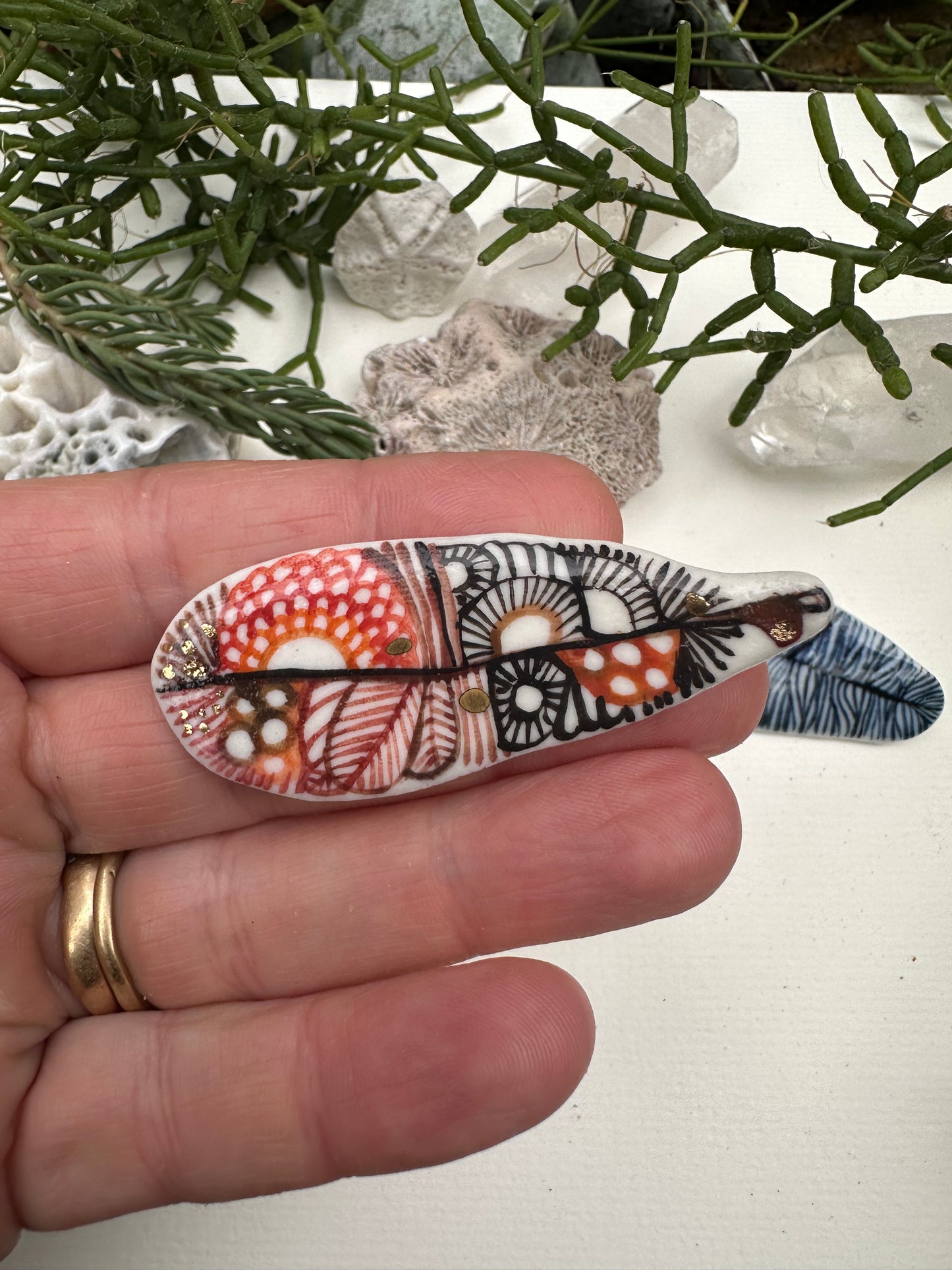 ‘Feather’ Hand Painted Porcelain Brooch