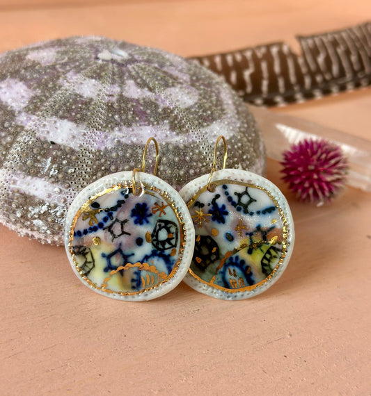 Hand Painted ‘Stars and Cells’ Porcelain Earrings