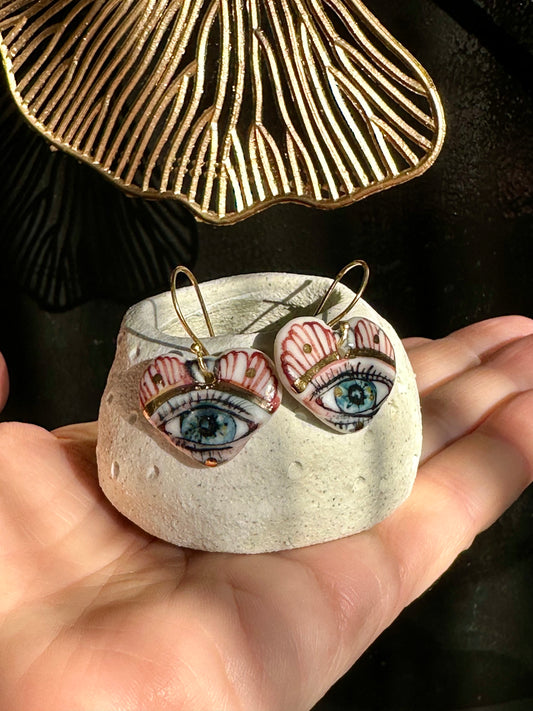 ‘The Protective Eye’ small Porcelain Earrings With Gold Detail