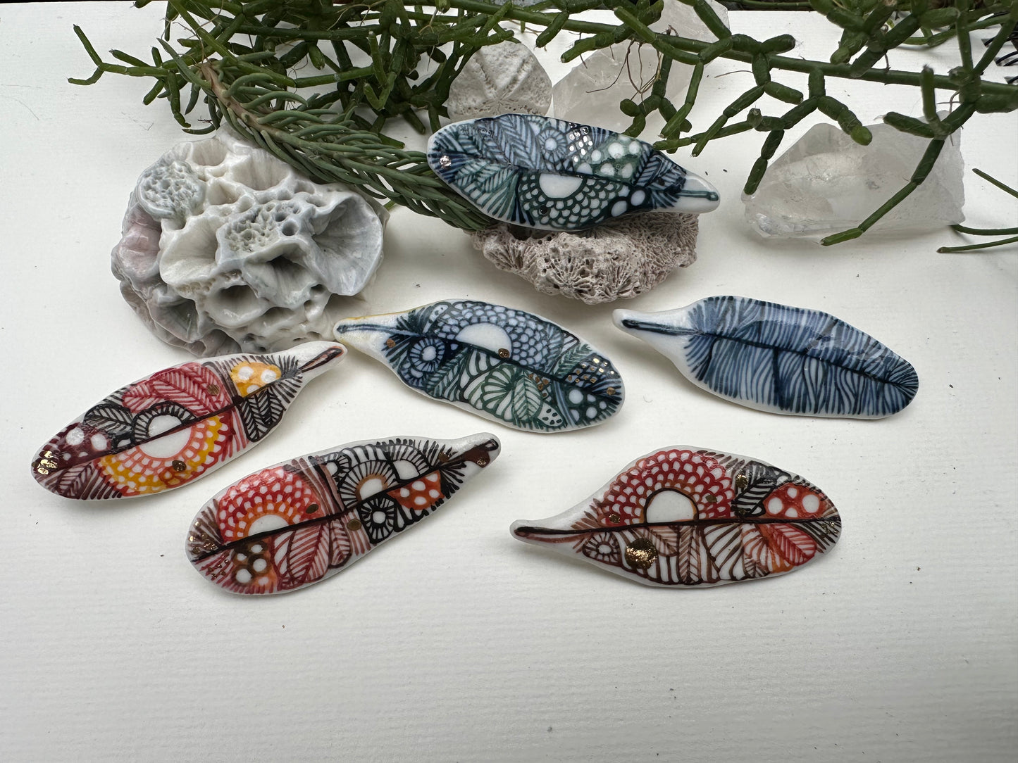 ‘Feather’ Hand Painted Porcelain Brooch