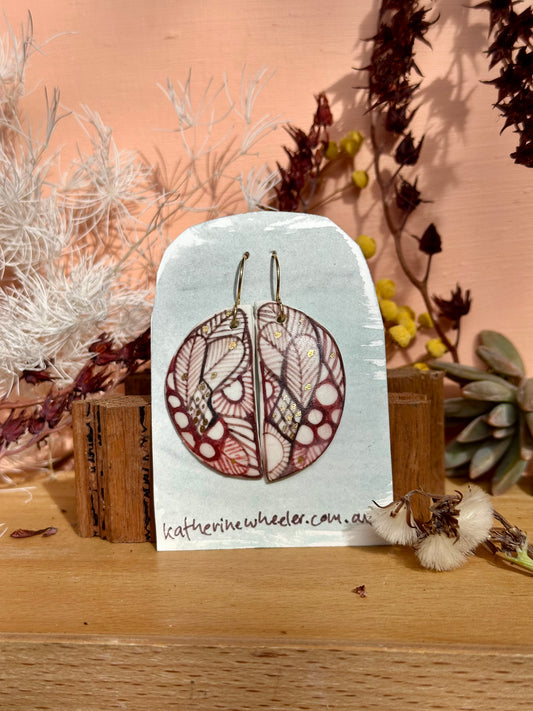 Hand Painted Porcelain Warm Toned ‘crescent’ Earrings