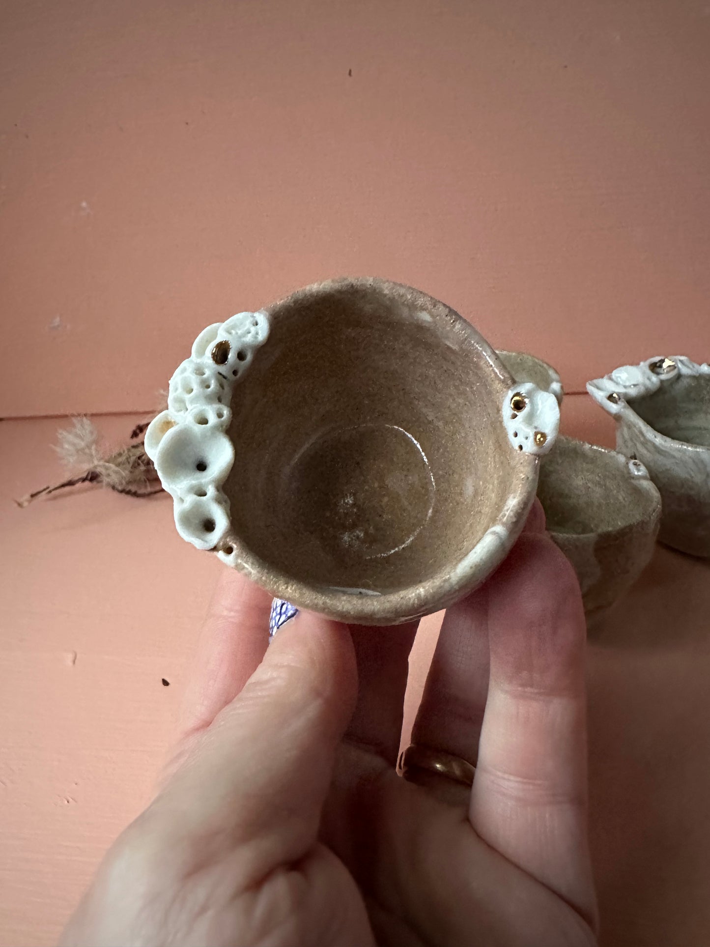 Mini  ‘Coral’ mixed clay, hand texted one of a kind cup