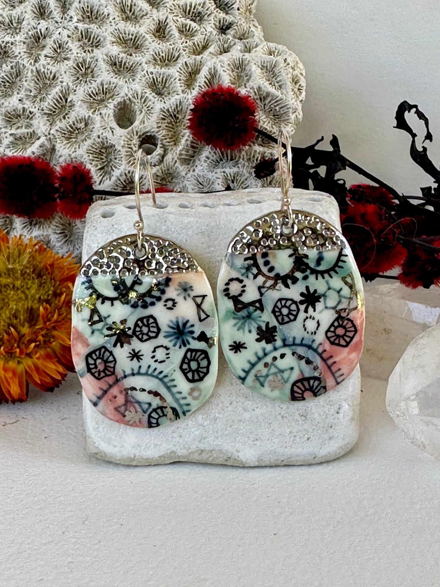 Hand Painted ‘Stars and Cells’ Porcelain Earrings