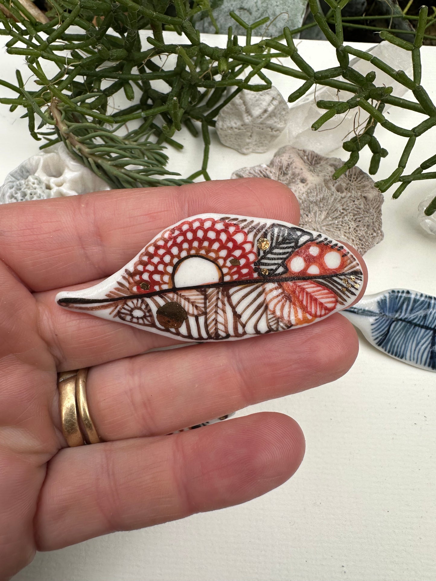 ‘Feather’ Hand Painted Porcelain Brooch