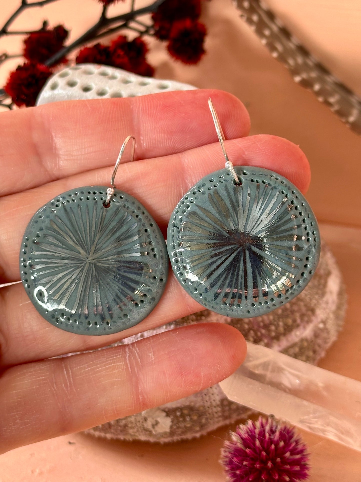 Grey with silver ‘star' porcelain earrings