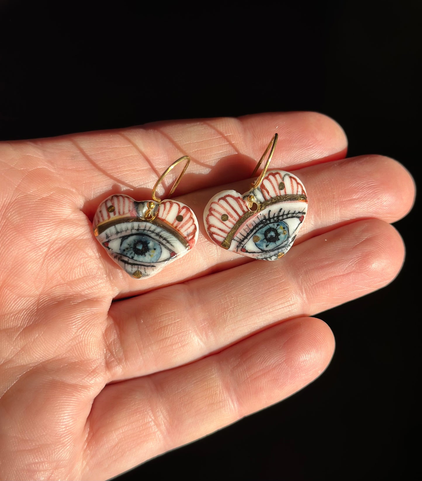 ‘The Protective Eye’ small Porcelain Earrings With Gold Detail