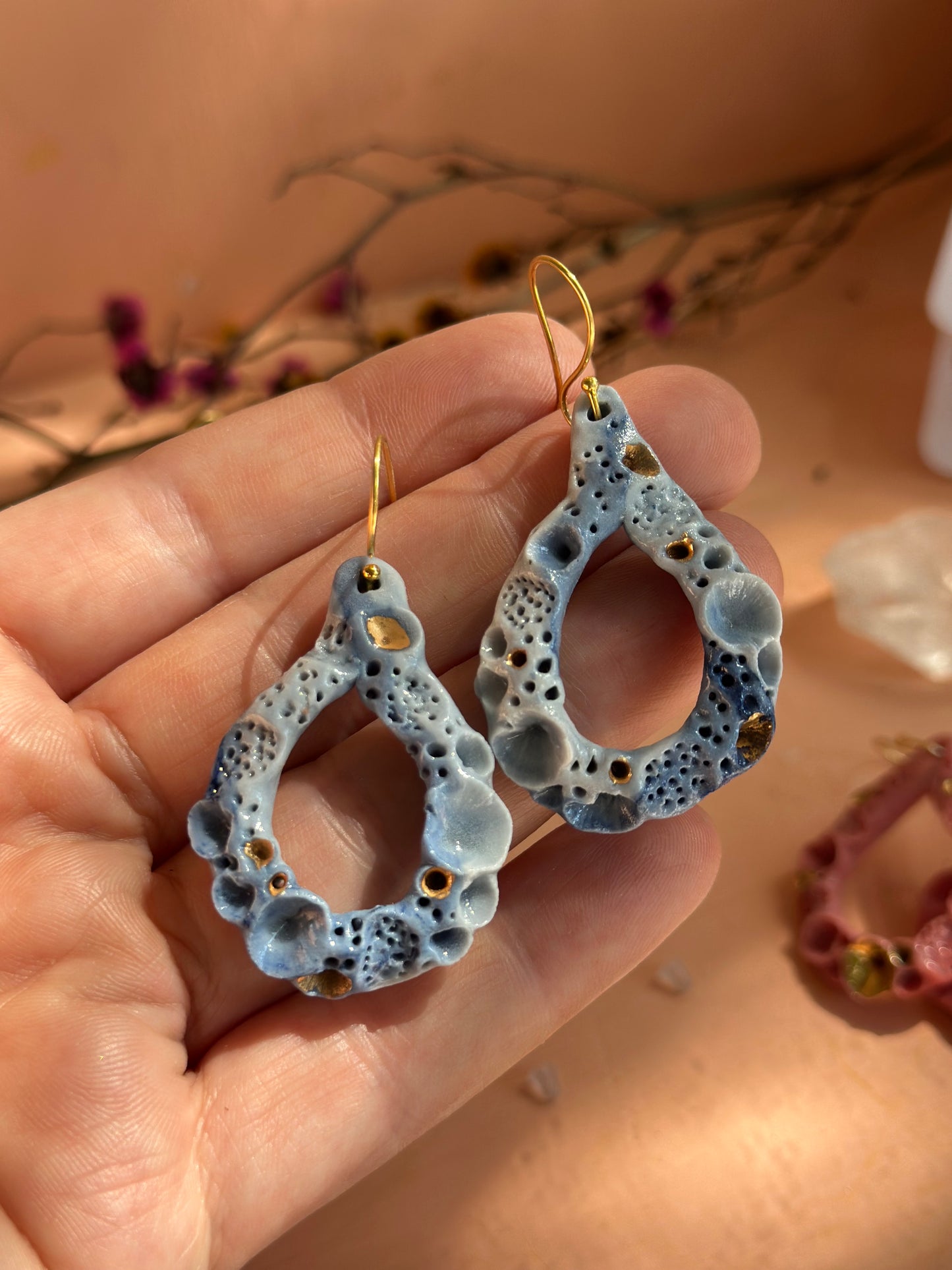 One pair of ‘rock coral’ porcelain earrings